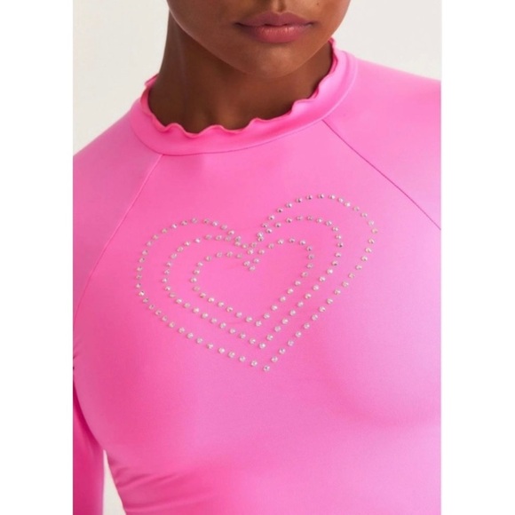 LoveShackFancy X Hurley rhinestone hot pink long sleeve rash guard - Picture 5 of 8